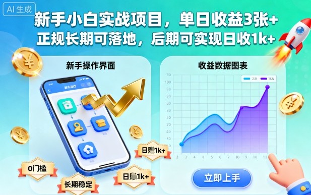 新手小白实战项目，单日收益3张+，正规长期可落地，后期可实现日收1k+【揭秘】 - 小满资源库