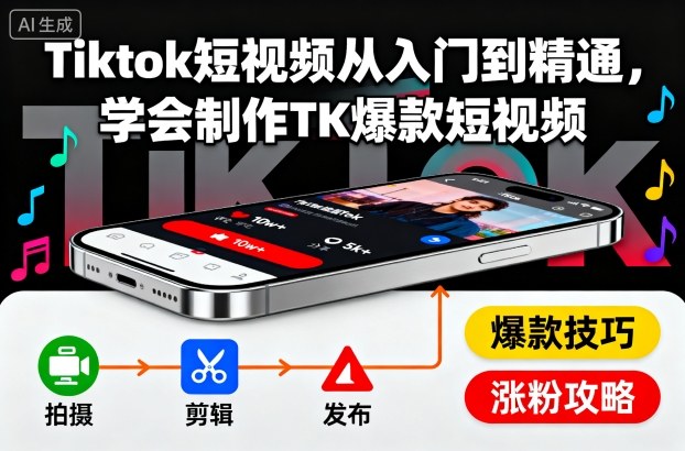 Tiktok短视频从入门到精通，学会制作TK爆款短视频 - 小满资源库